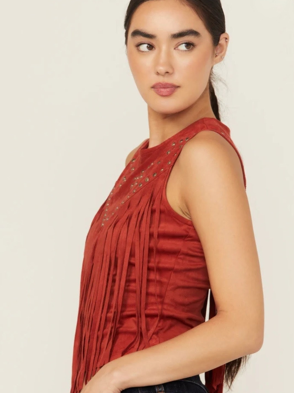 Idyllwind Fringed Faux Suede Rust Orange Sleeveless Top NWT S XL - Picture 3 of 7